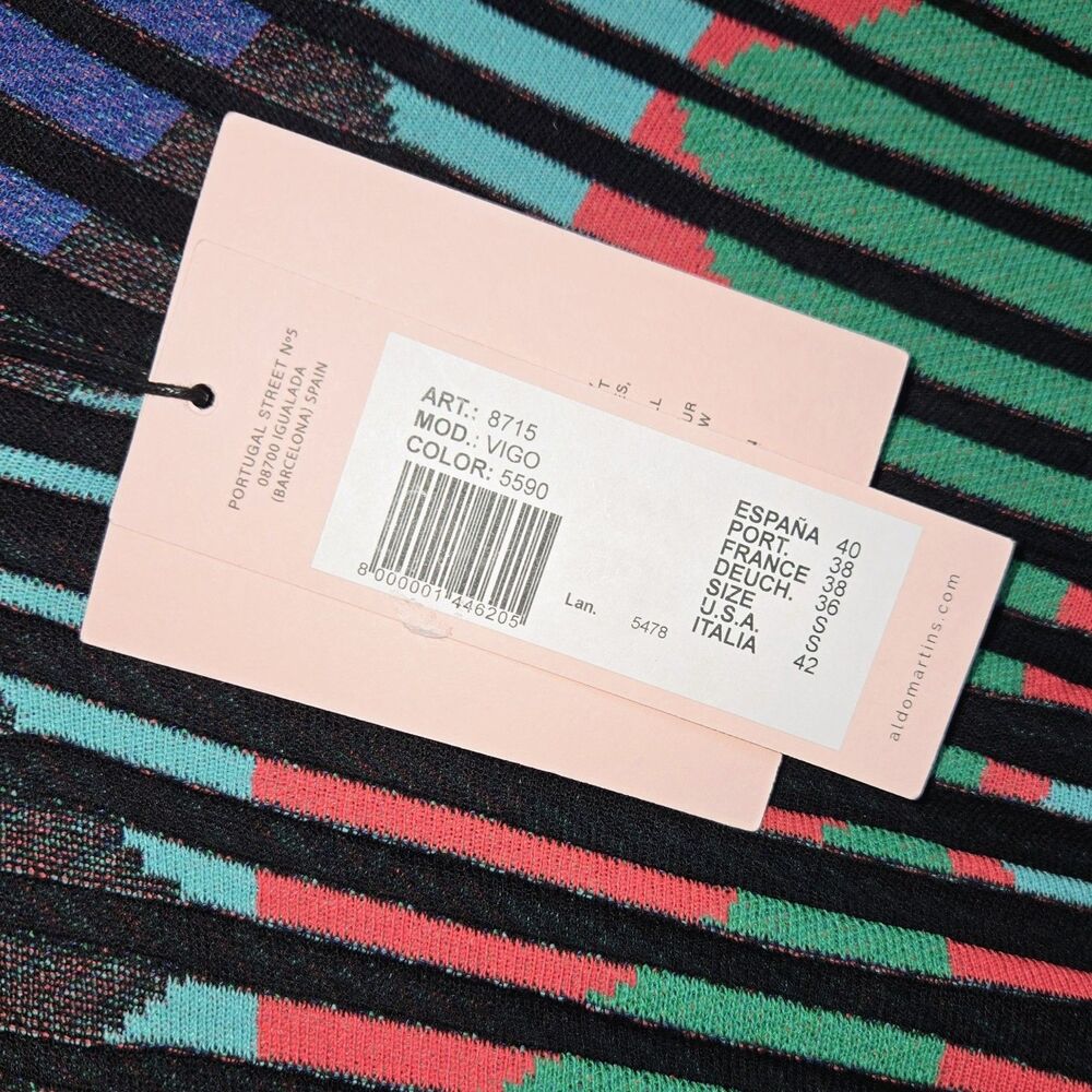 ALDO MARTINS Dress Atria Knit Black/Red/Blue/Green Midi Women Size Small NEW NWT - Picture 4 of 10